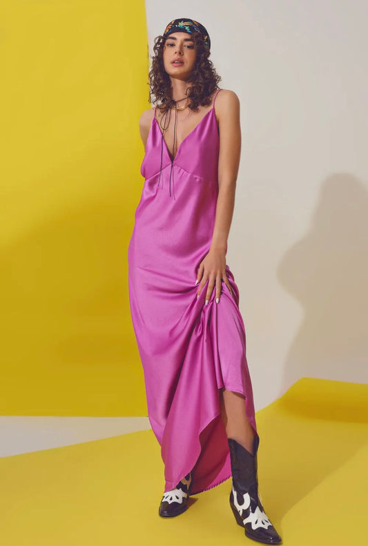 Italian Plunge Backless Maxi Dress Fuchsia