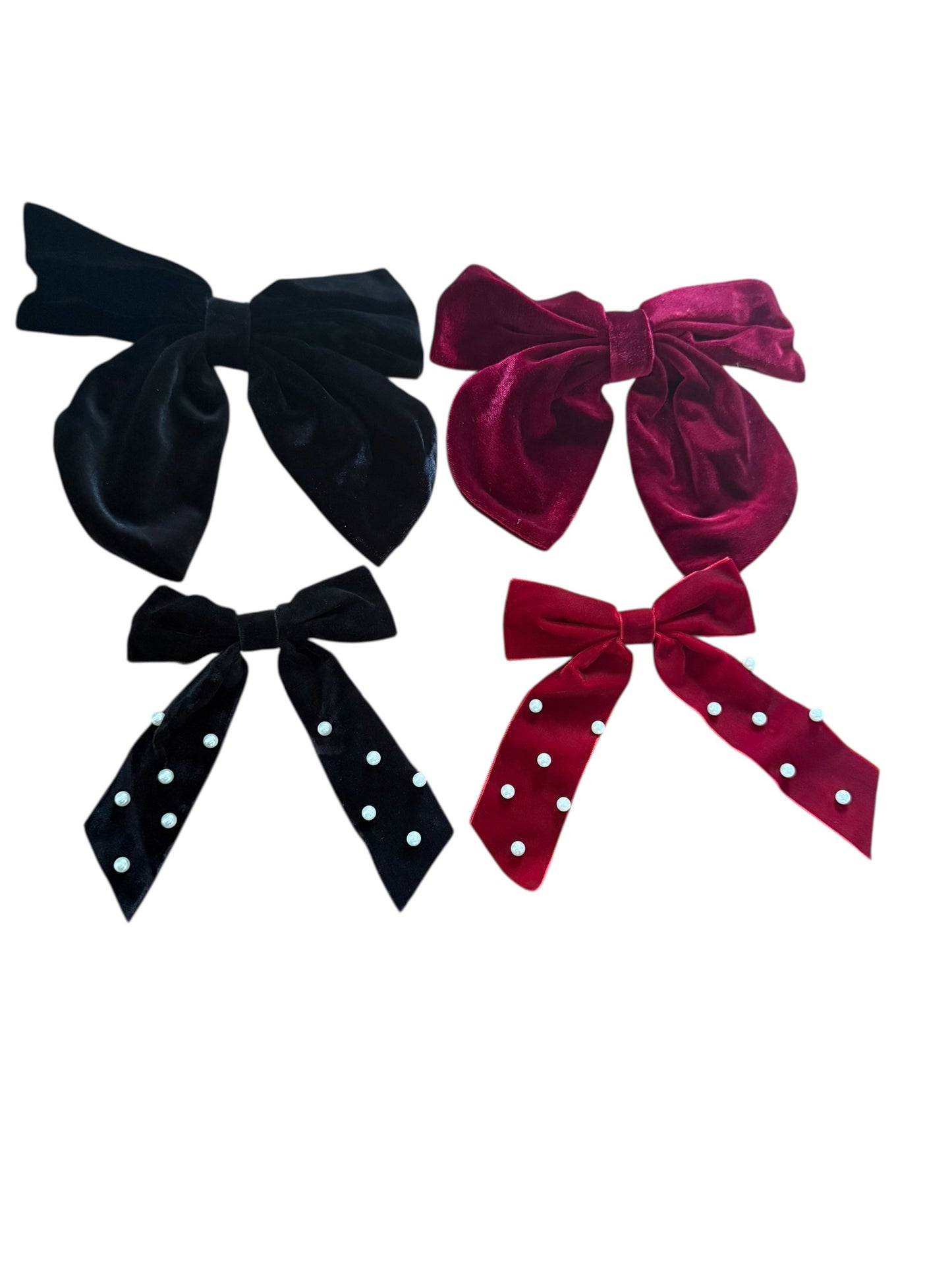 Velvet Black with Pearls Ribbon Bow Hair Clip Christmas Gifting