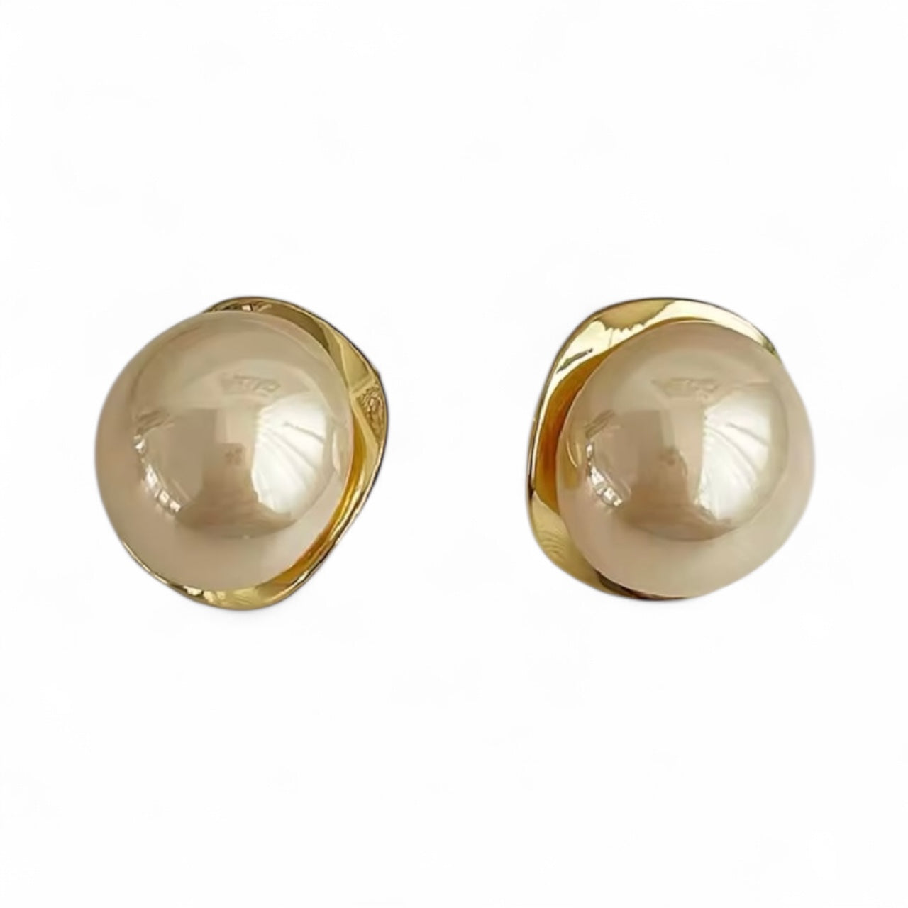 French Pearl Stud Gold Earrings