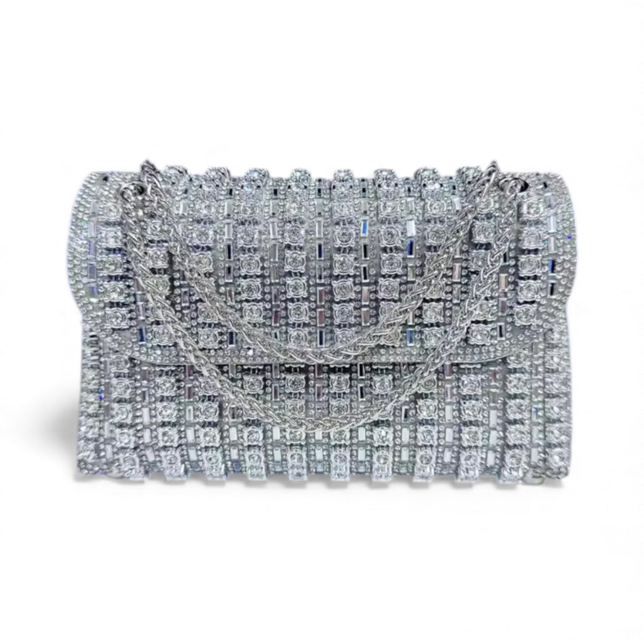 Radiant Elegance Silver Rhinestone Clutch
