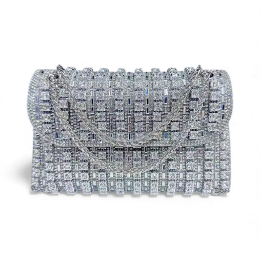 Radiant Elegance Silver Rhinestone Clutch