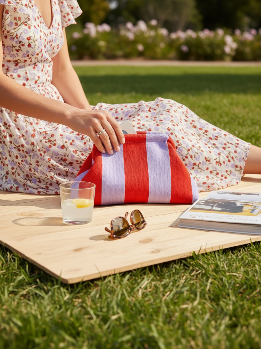 Orange & Pastel Pink Knit Dumpling Clutch Bag