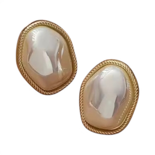 Pearl & Gold French Retro Elegant Pearl Stud Design Drop Earrings