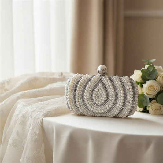 Pearl Silver Clutch Handbag