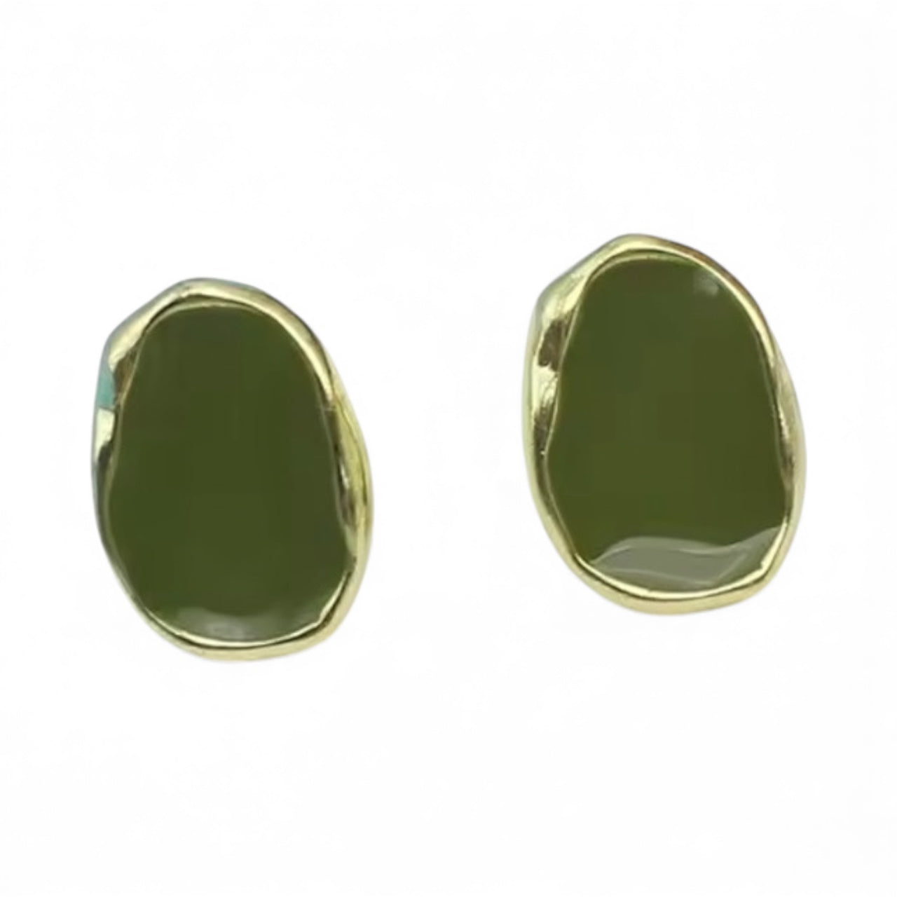 Green & Gold Geometric Bean Stud Earrings