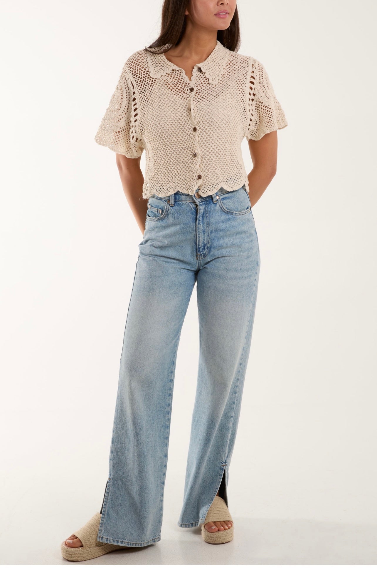 Floral Breeze Crochet Button Up Shirt
