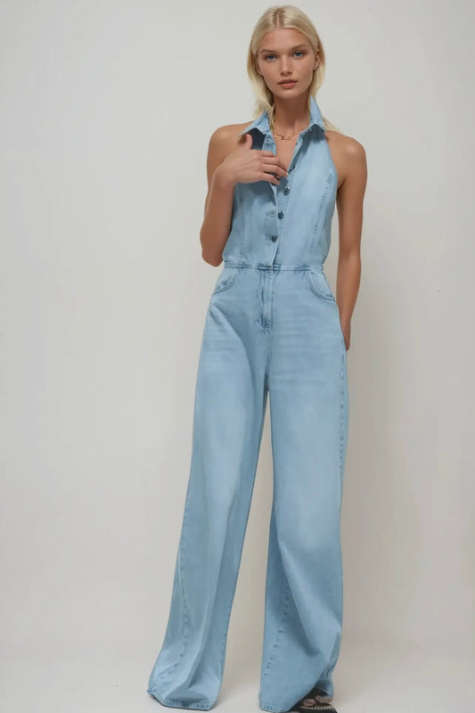 LA Denim Halterneck Jumpsuit