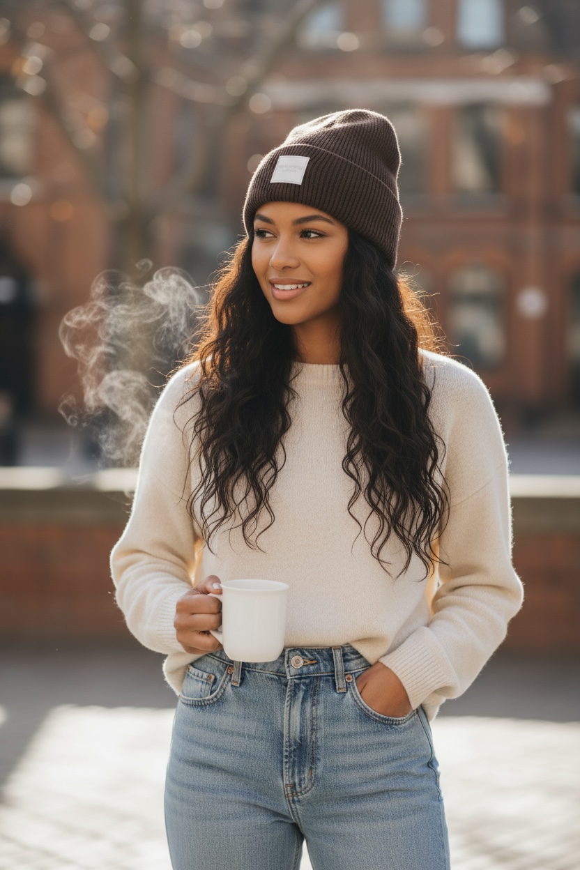 Winter Wool Hat Beanie Chocolate Brown