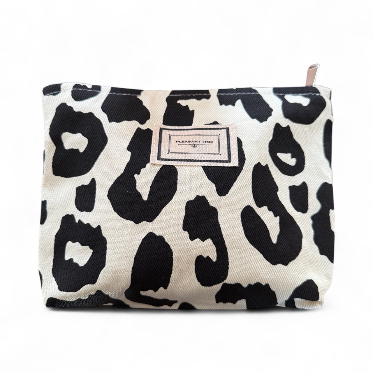 Leopard Print Cosmetic Makeup Pouch Black & Off White / Cream