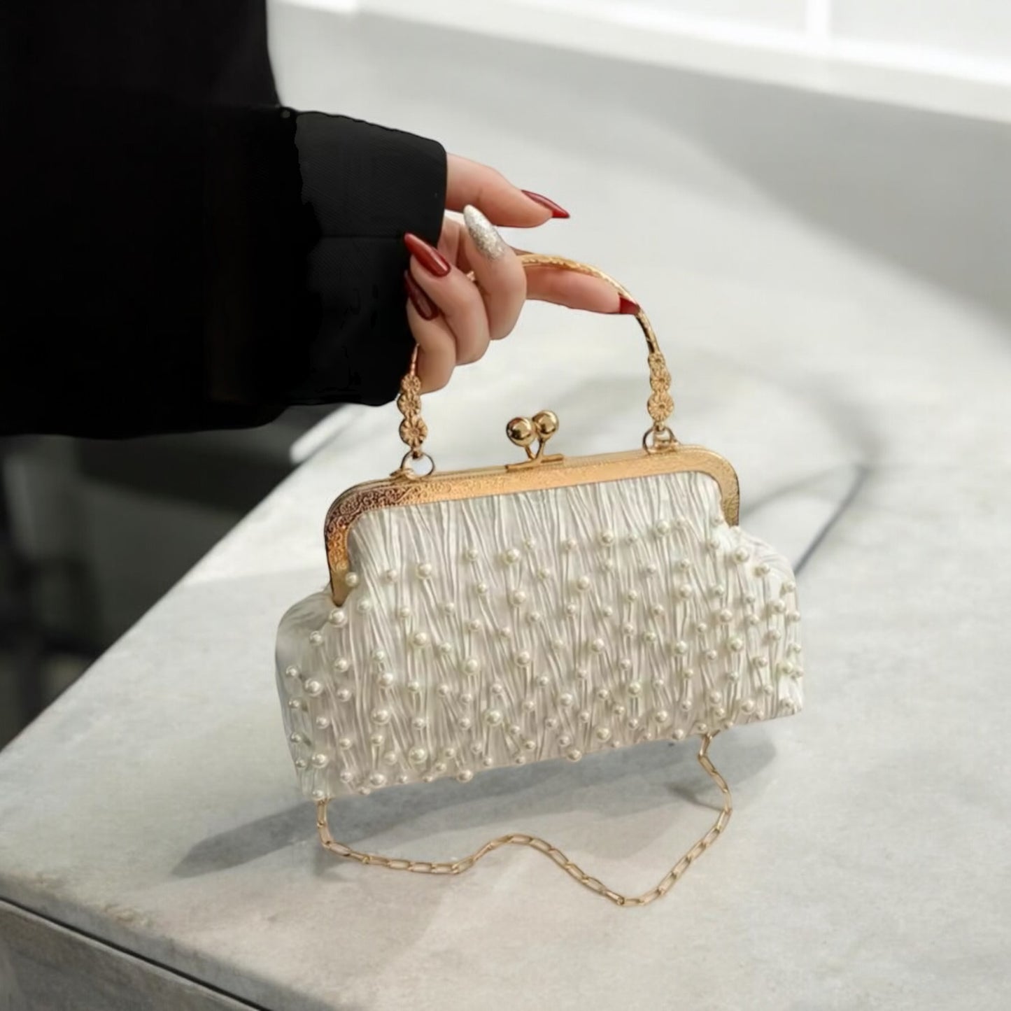 Elysian Elegance Pearl & Diamond Shell Bag