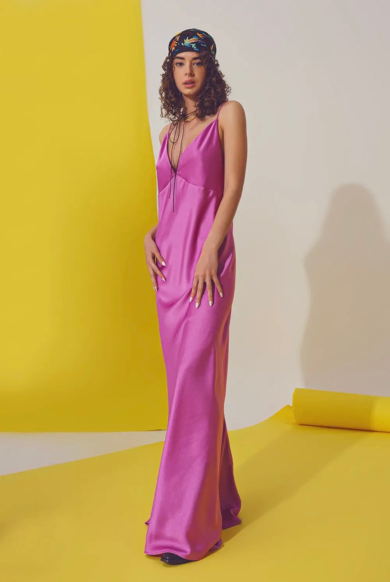 Italian Plunge Backless Maxi Dress Fuchsia