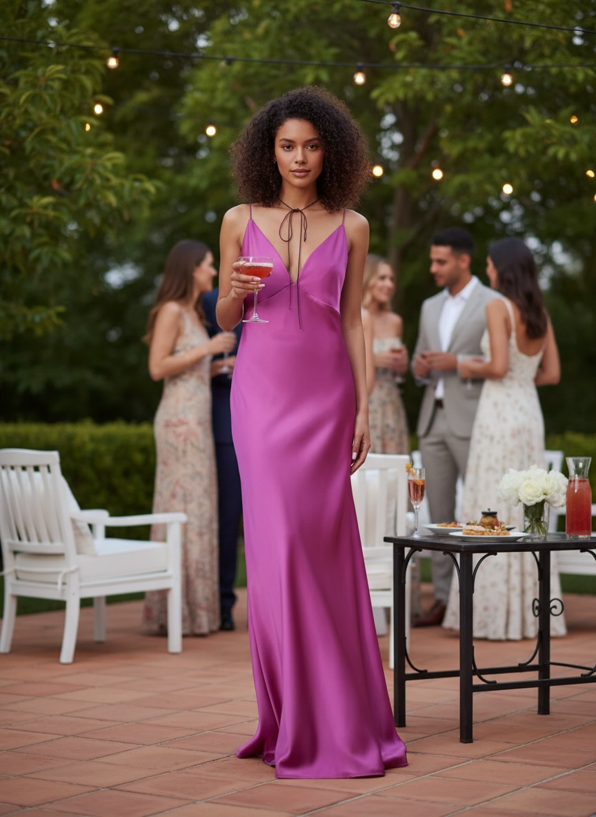 Italian Plunge Backless Maxi Dress Fuchsia