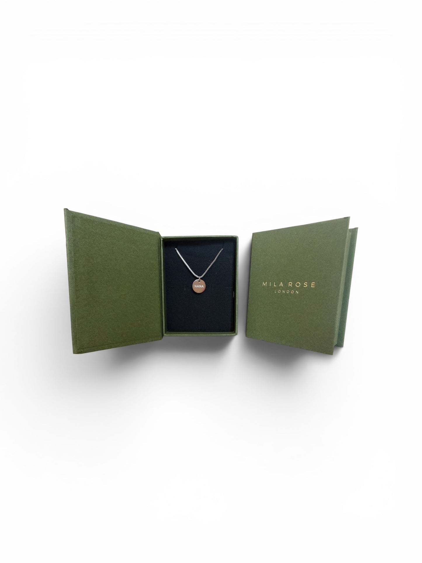 Mila Rose London Silver & Gold "NANA” Disc Pendant Necklace with Luxury Gift Box and Card