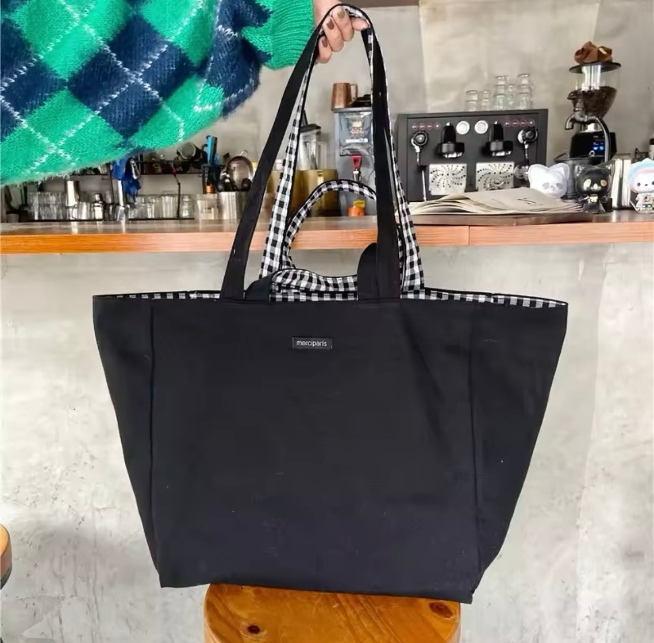 Black & White Gingham Switch Reversible Tote Bag