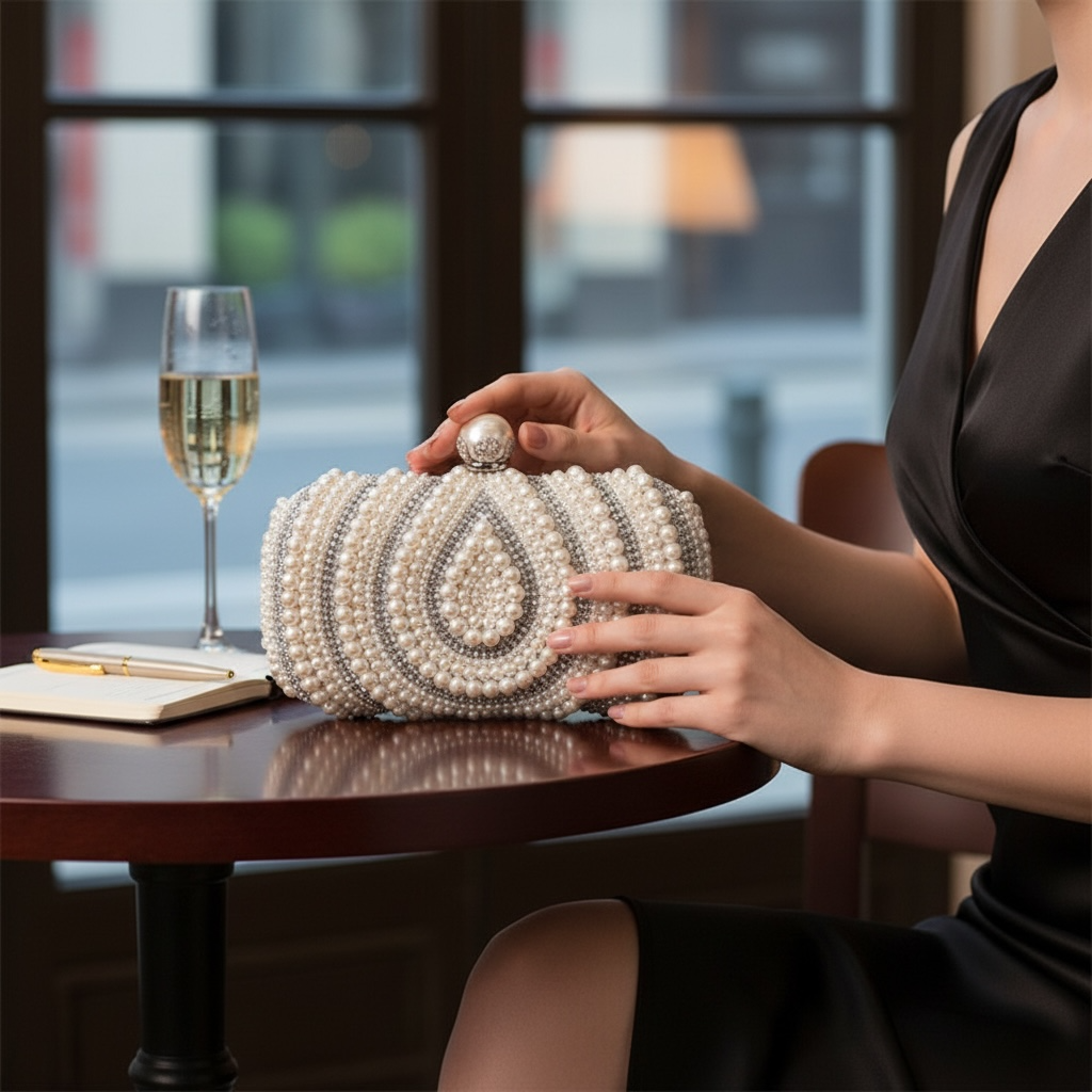 Pearl Rose Gold Clutch Handbag