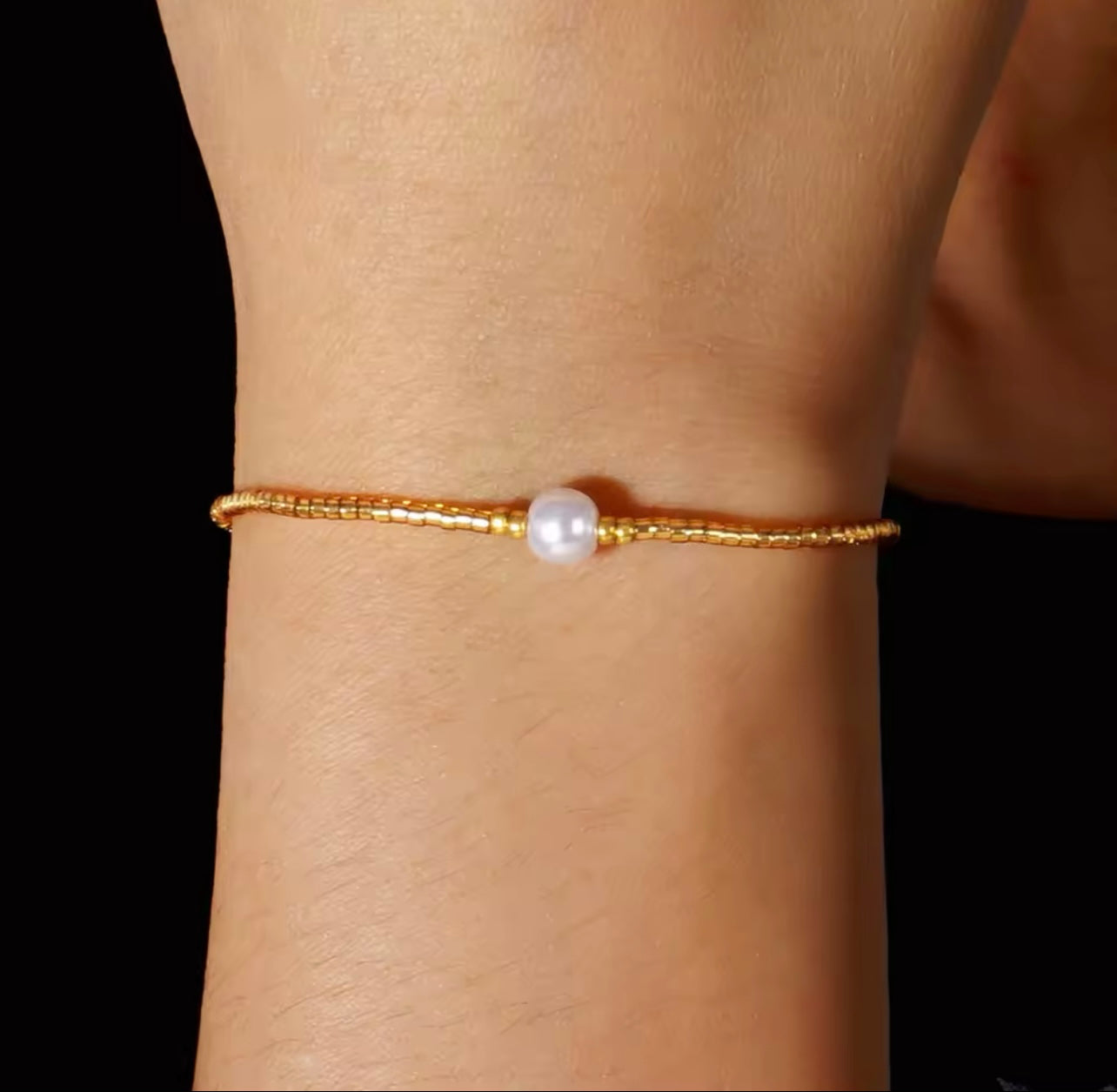 Gold Boho Tie Up Single Pearl Bracelet