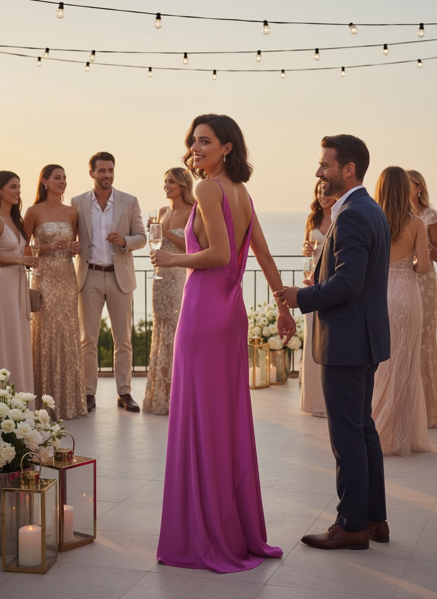 Italian Plunge Backless Maxi Dress Fuchsia
