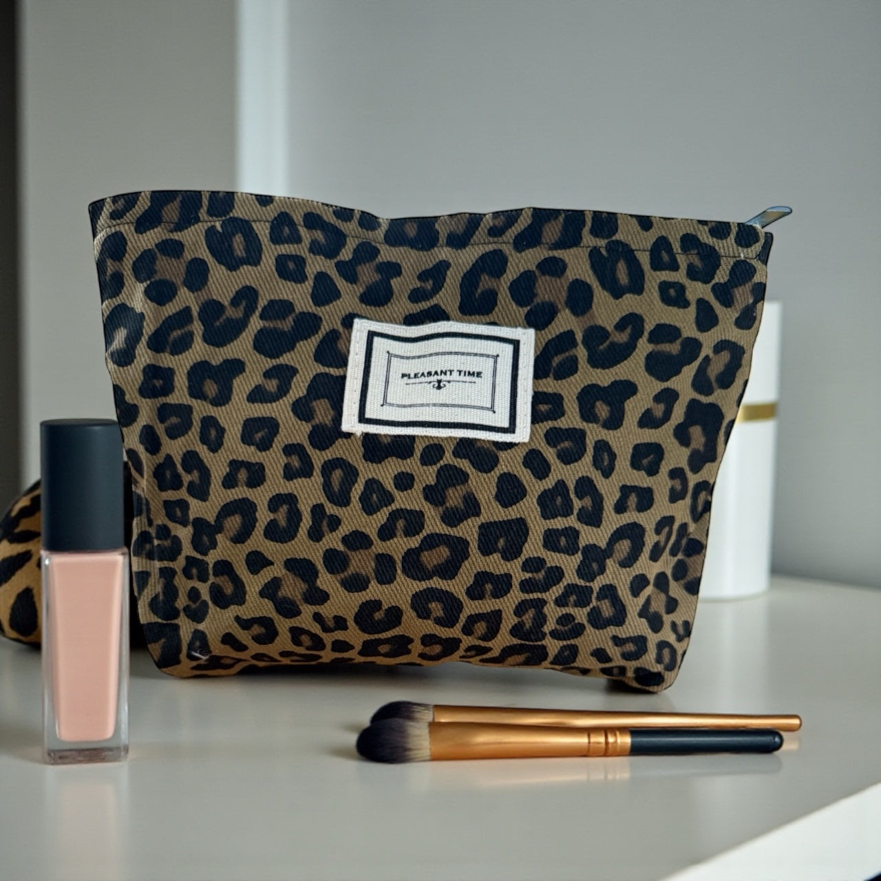 Leopard Print Cosmetic Makeup Pouch Brown