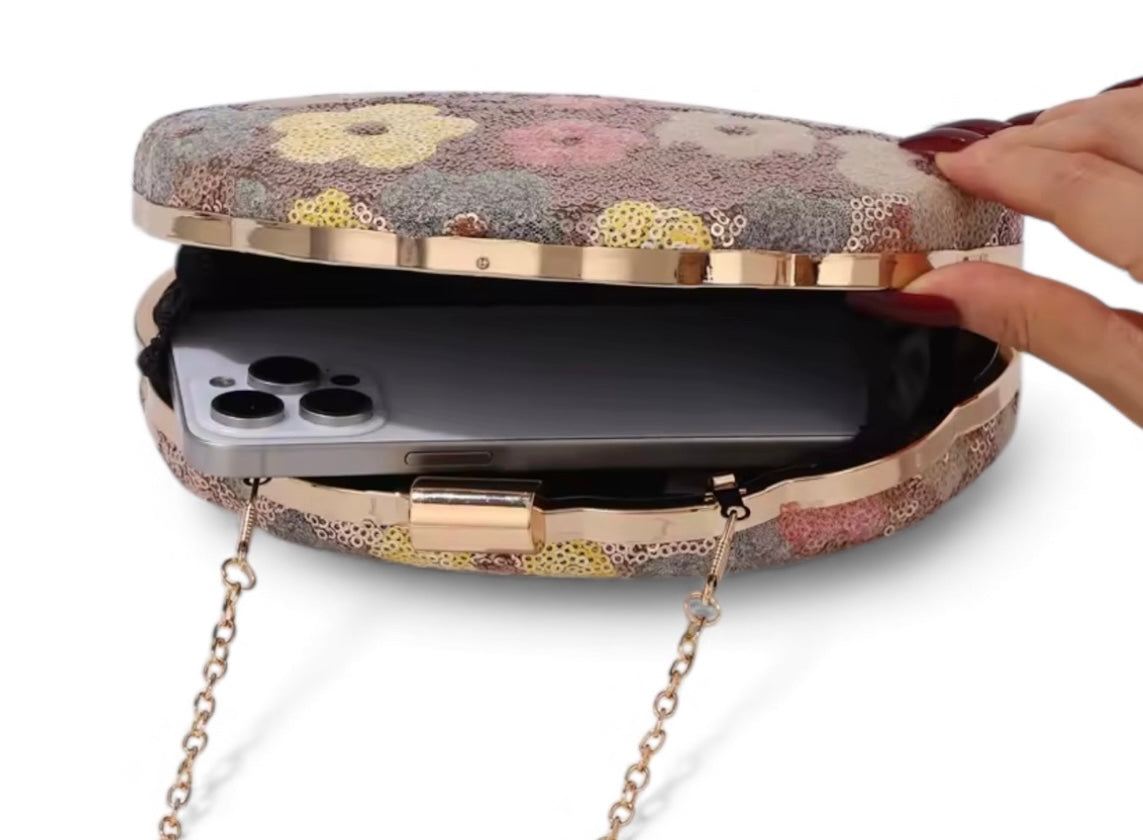 Embroidered Elegance Evening Clutch Bag Dusky Flower