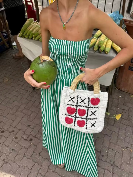 Green Striped Strapless Dress Maxi