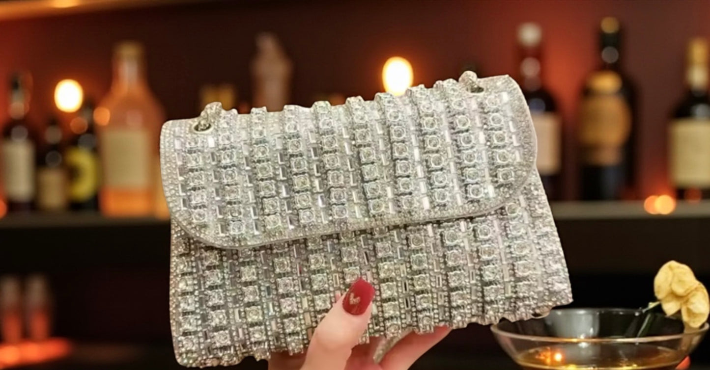 Radiant Elegance Silver Rhinestone Clutch
