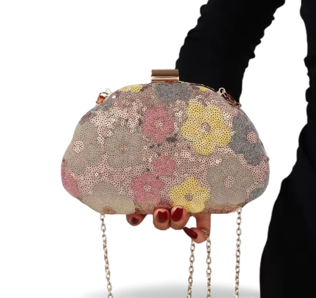 Embroidered Elegance Evening Clutch Bag Dusky Flower