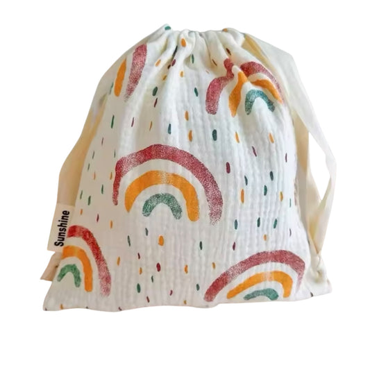 Cosmetic Drawstring Pouch Brown Rainbow (Made for smaller people)