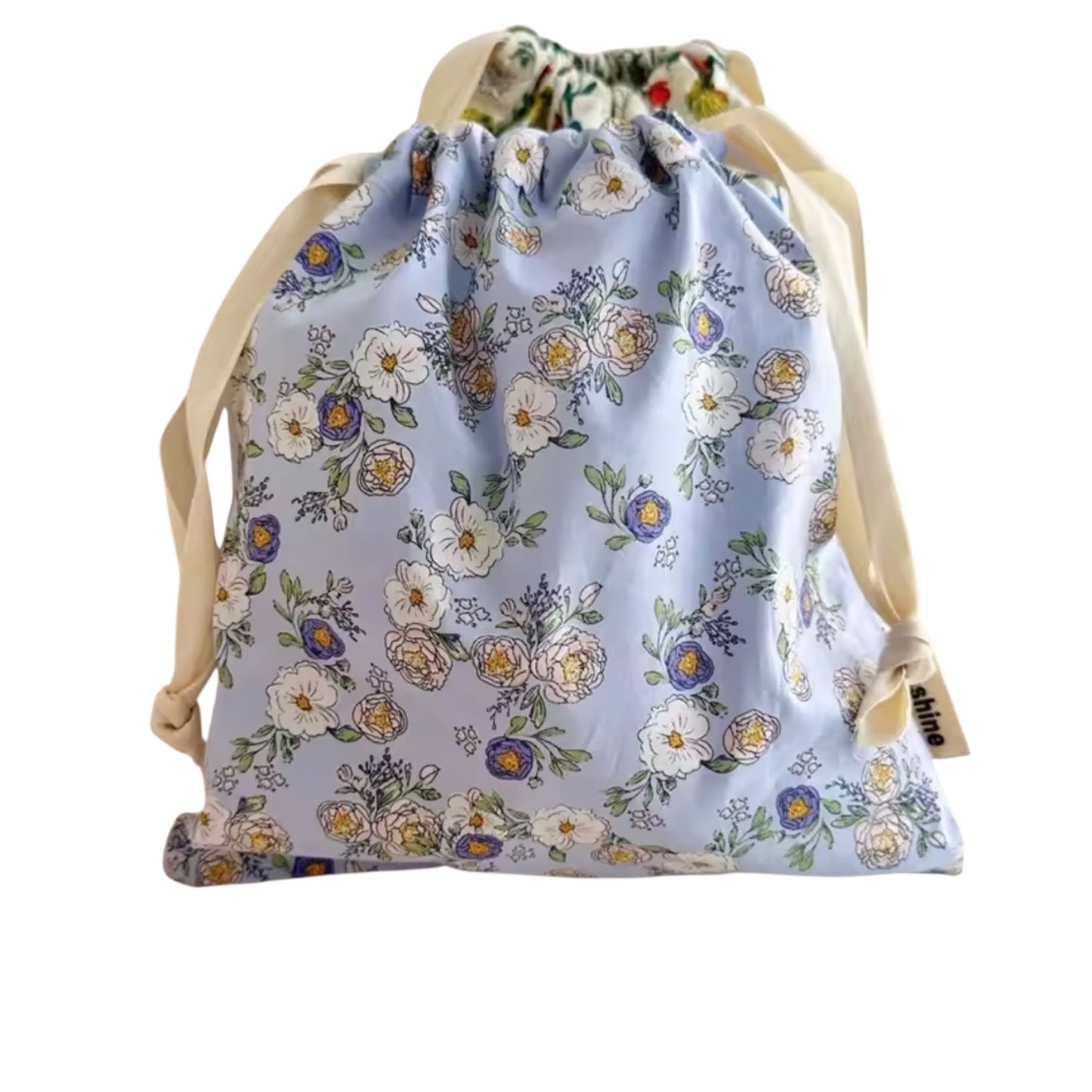 Cosmetic Drawstring Pouch Blue Floral