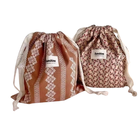 Cosmetic Drawstring Pouch Brown Boho Bundle Set