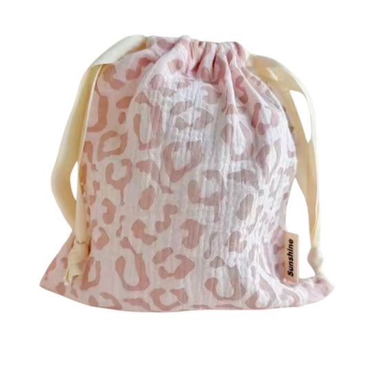 Cosmetic Drawstring Pouch Pink Leopard Print