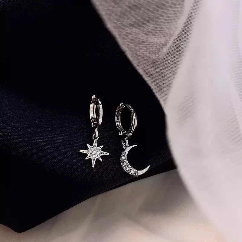 Silver Star & Moon Hoops Earrings Earring