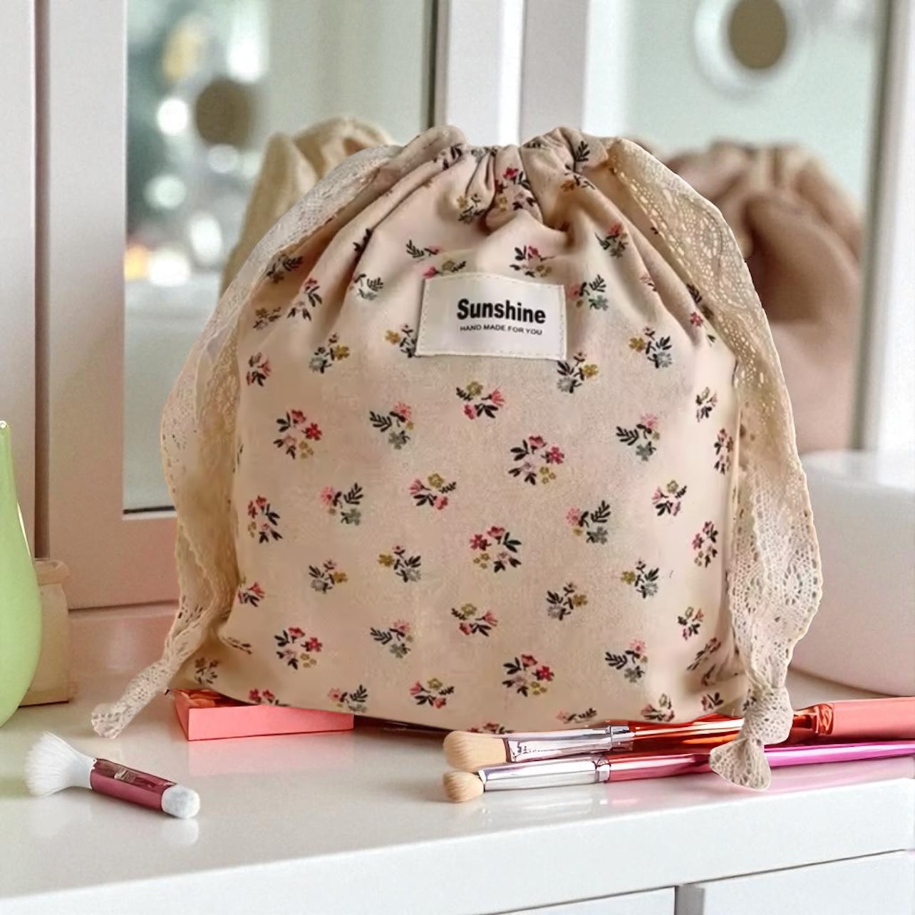 Cosmetic Drawstring Pouch Floral
