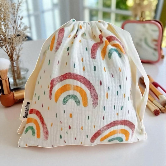 Cosmetic Drawstring Pouch Brown Rainbow (Made for smaller people)