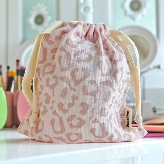 Cosmetic Drawstring Pouch Pink Leopard Print