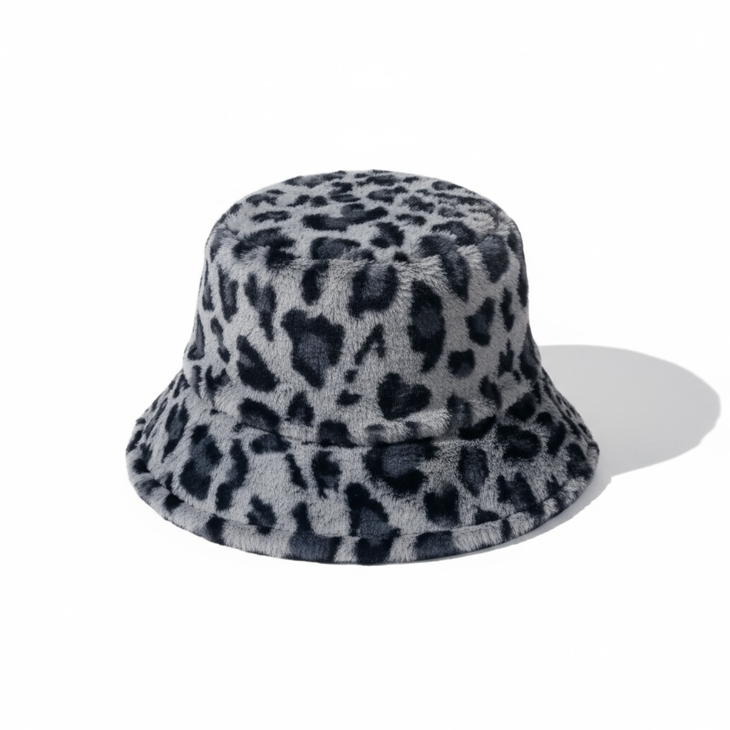 Grey Leopard Print Bucket Hat