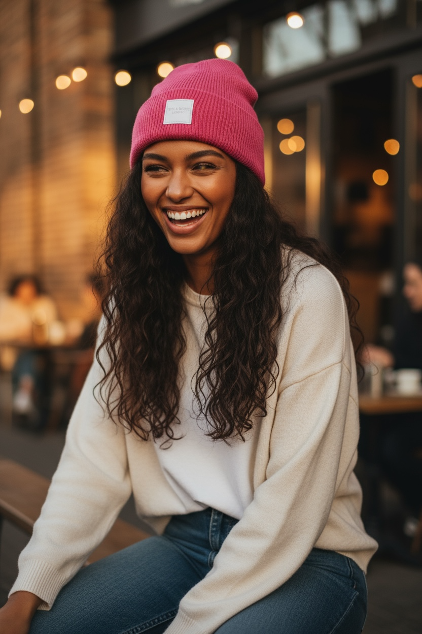 Winter Wool Hat Beanie Hot Pink
