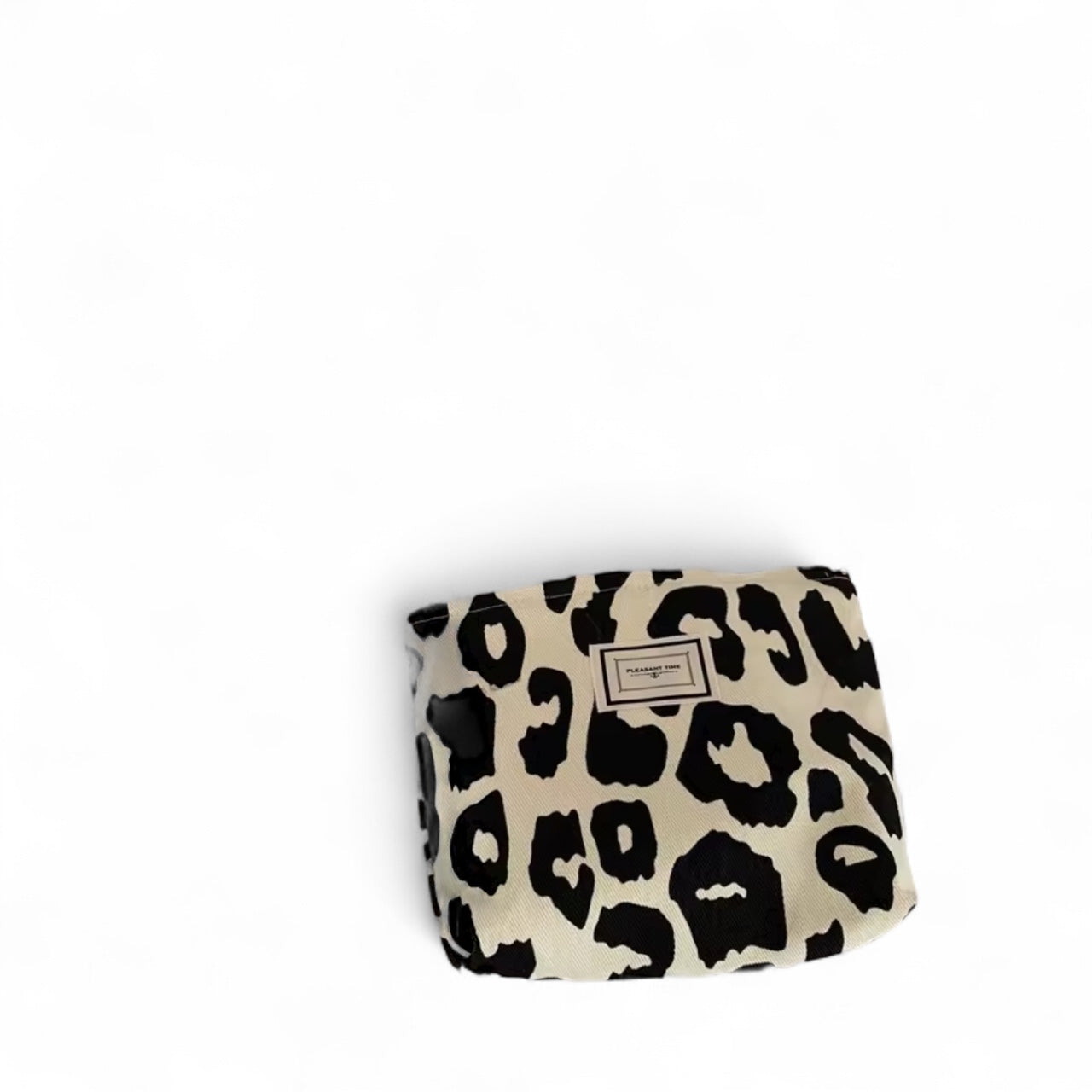 Leopard Print Cosmetic Makeup Pouch Black & Off White / Cream
