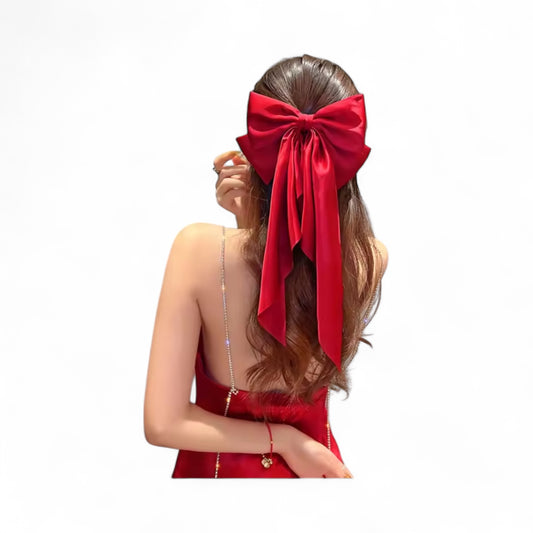 Christmas Red Satin Hairband Bow with Clip