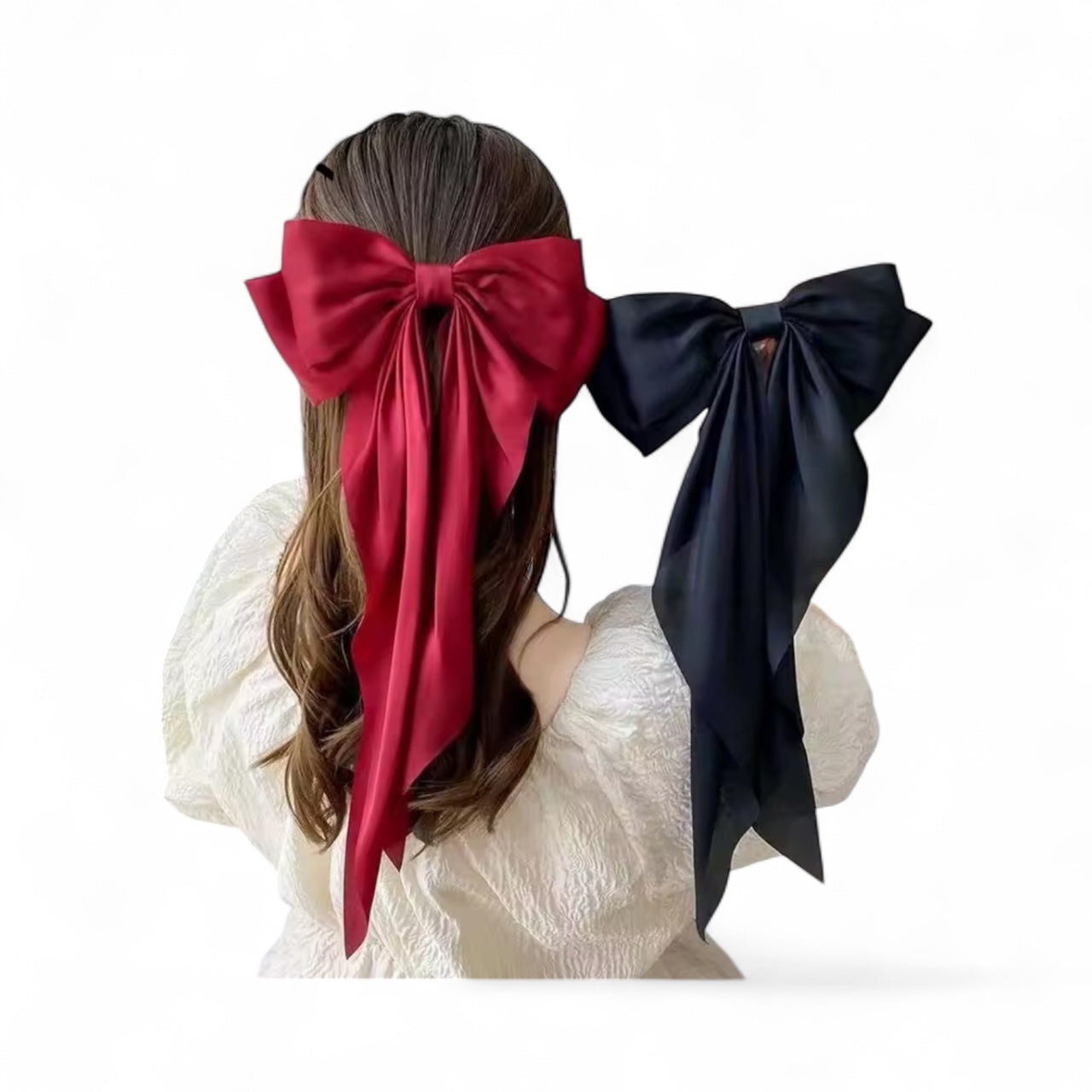 Christmas Red Satin Hairband Bow with Clip