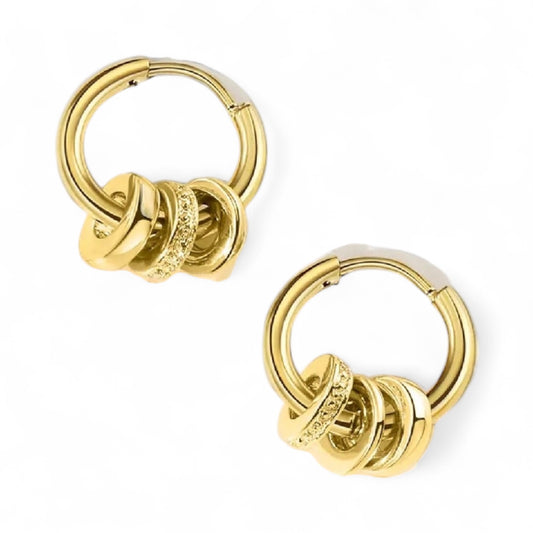 Earrings Gold Plated Steel 3 Hoop