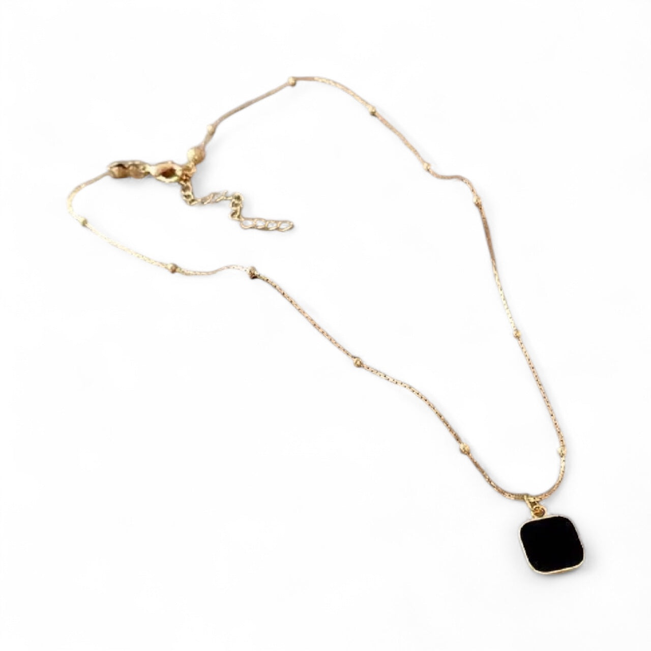 Black Square Pendant Minimalist Gold Necklace