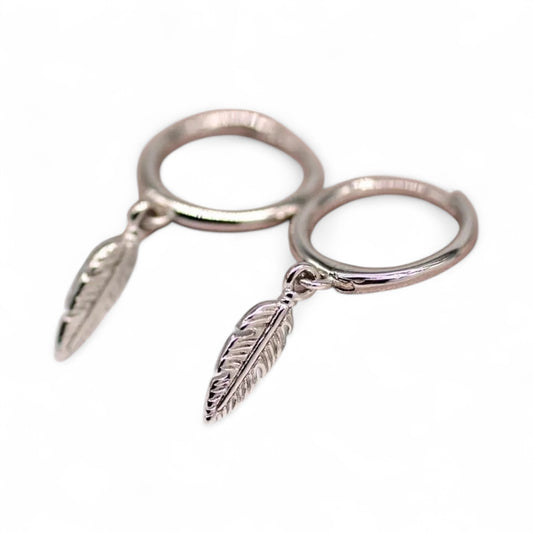 Feather Hoop Earrings in Silver