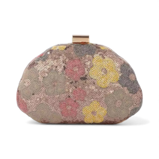 Embroidered Elegance Evening Clutch Bag Dusky Flower