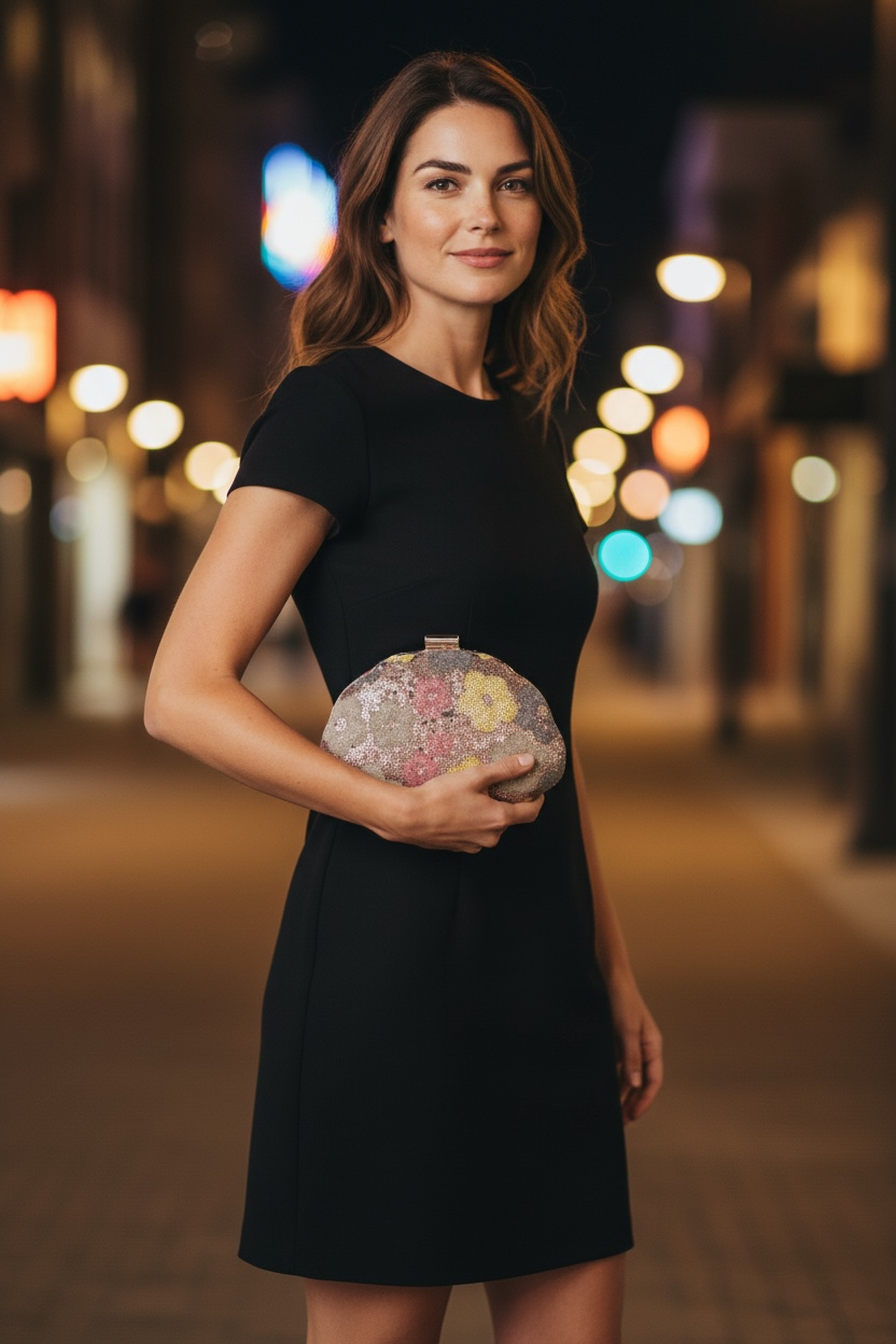 Embroidered Elegance Evening Clutch Bag Dusky Flower