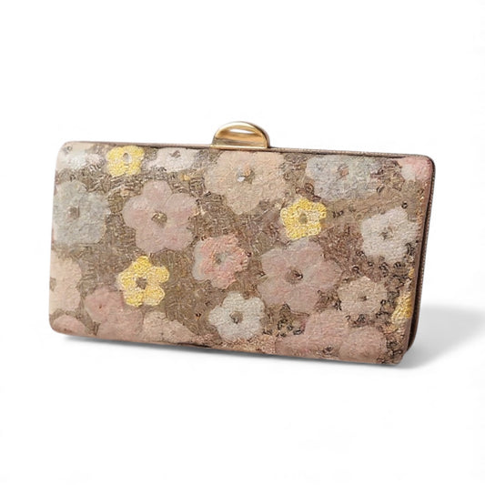 Golden Sequin Floral Evening Clutch Bag