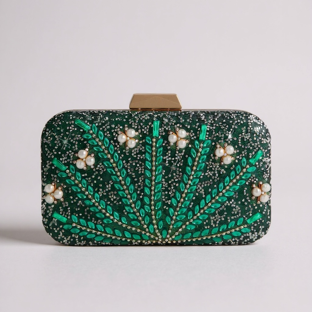 Emerald Pearl & Sequin Embellished Evening Bag
