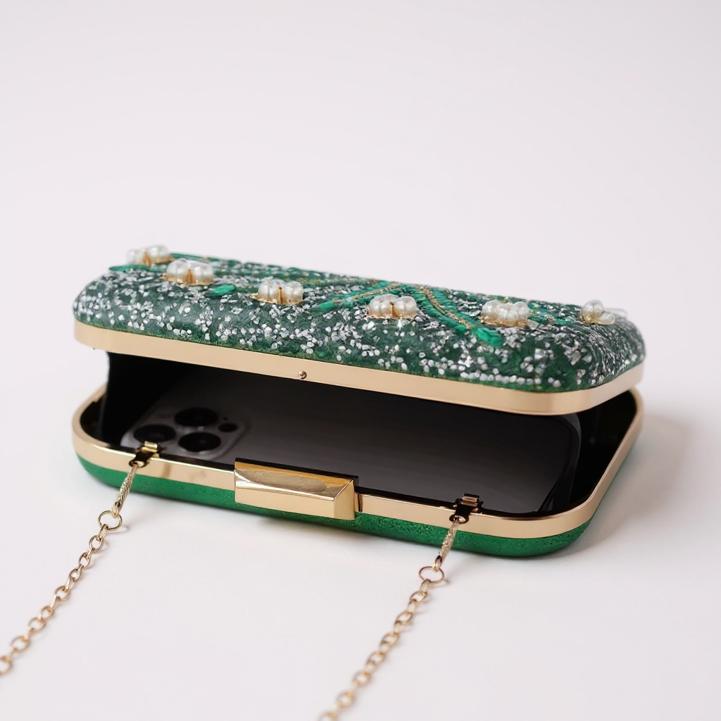 Emerald Pearl & Sequin Embellished Evening Bag