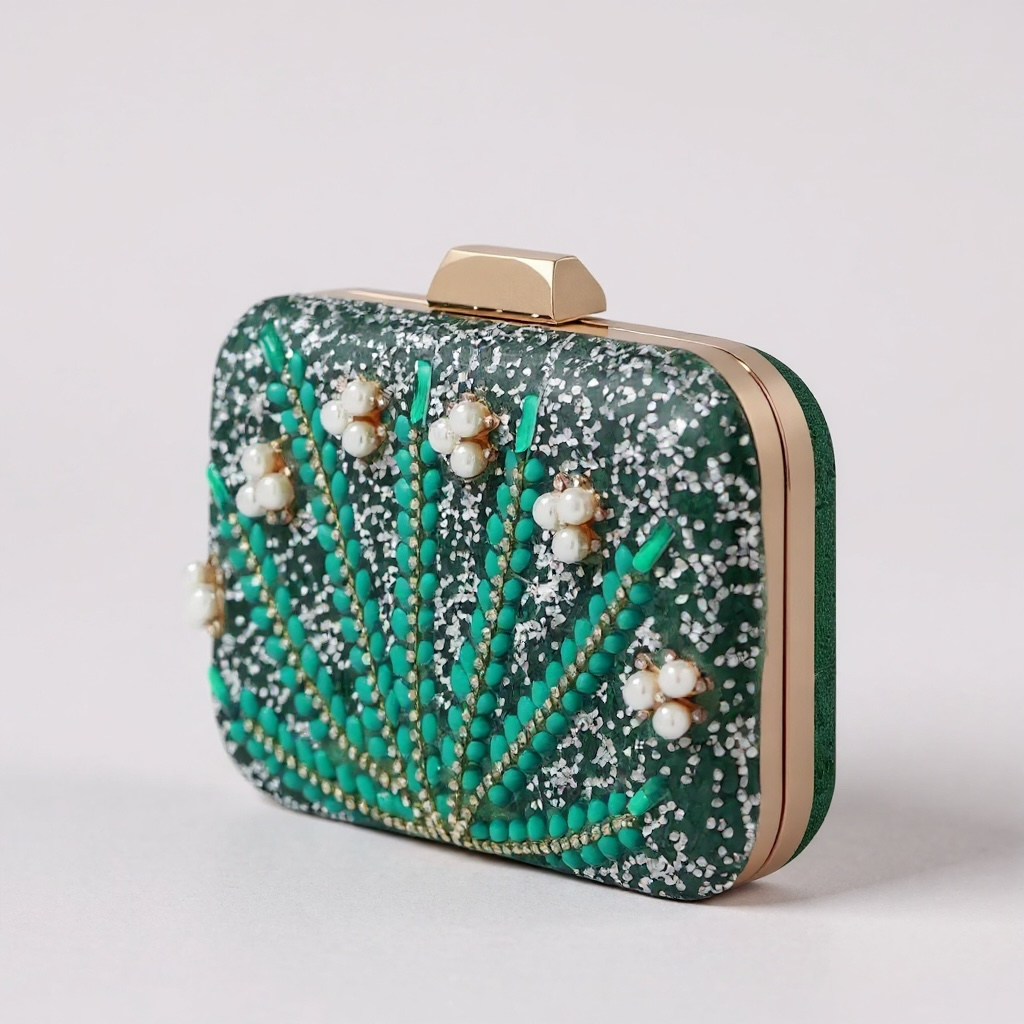 Emerald Pearl & Sequin Embellished Evening Bag