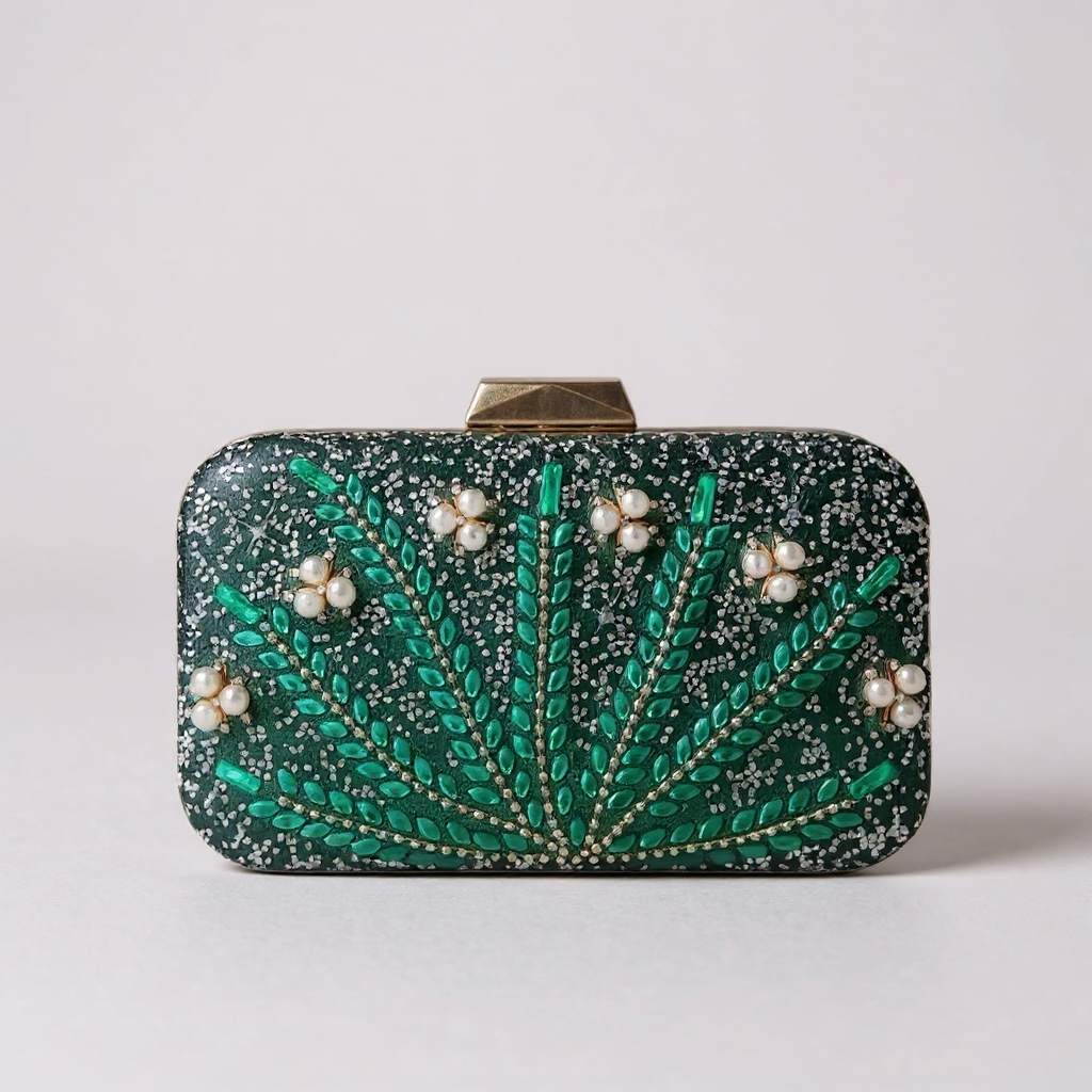 Emerald Pearl & Sequin Embellished Evening Bag