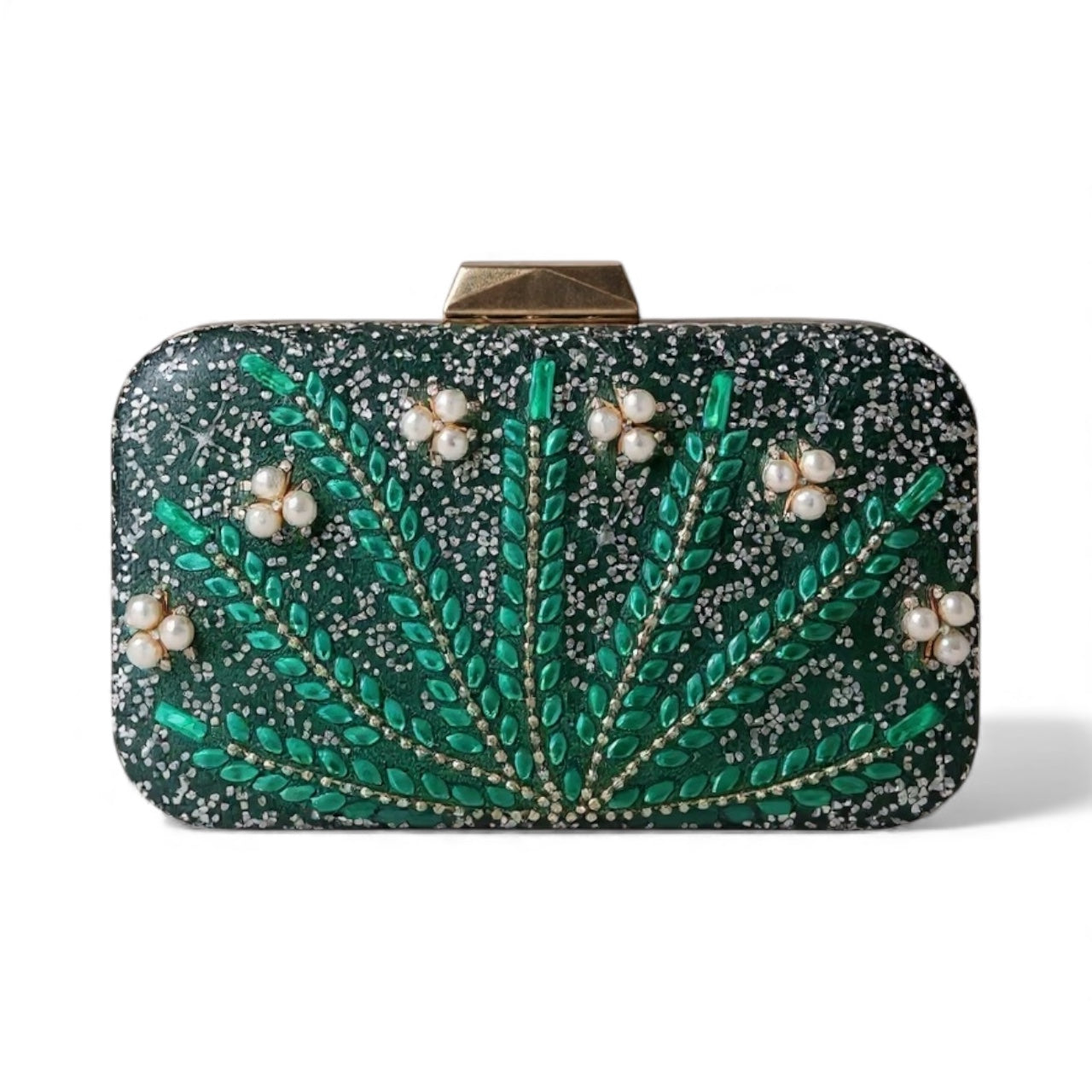 Emerald Pearl & Sequin Embellished Evening Bag